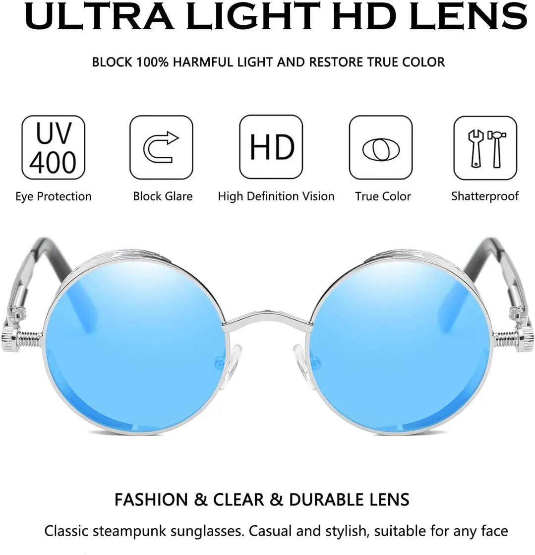 Dollger Vintage Steampunk Retro Metal Round Circle Frame Sunglasses