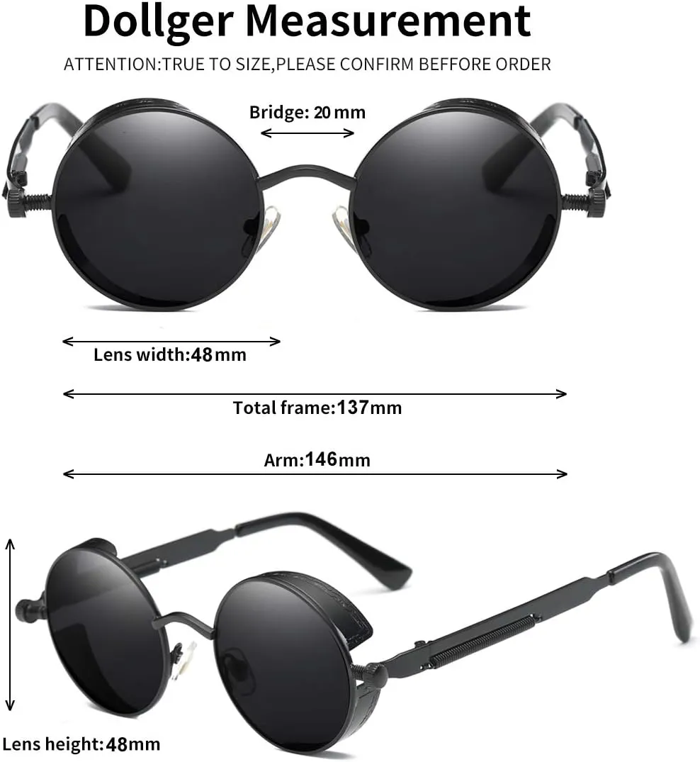 Dollger Vintage Steampunk Retro Metal Round Circle Frame Sunglasses
