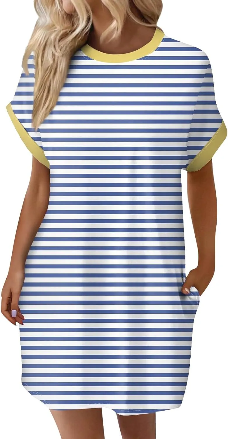 DPKLAD Womens Casual Summer T Shirt Dress Loose Short Sleeve Tunic Dress with Pocket for Women