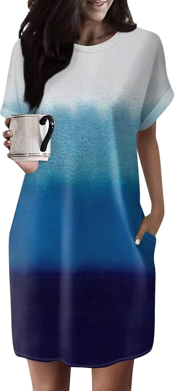 DPKLAD Womens Casual Summer T Shirt Dress Loose Short Sleeve Tunic Dress with Pocket for Women