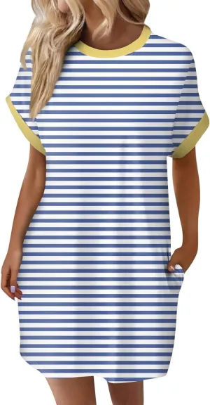 DPKLAD Womens Casual Summer T Shirt Dress Loose Short Sleeve Tunic Dress with Pocket for Women
