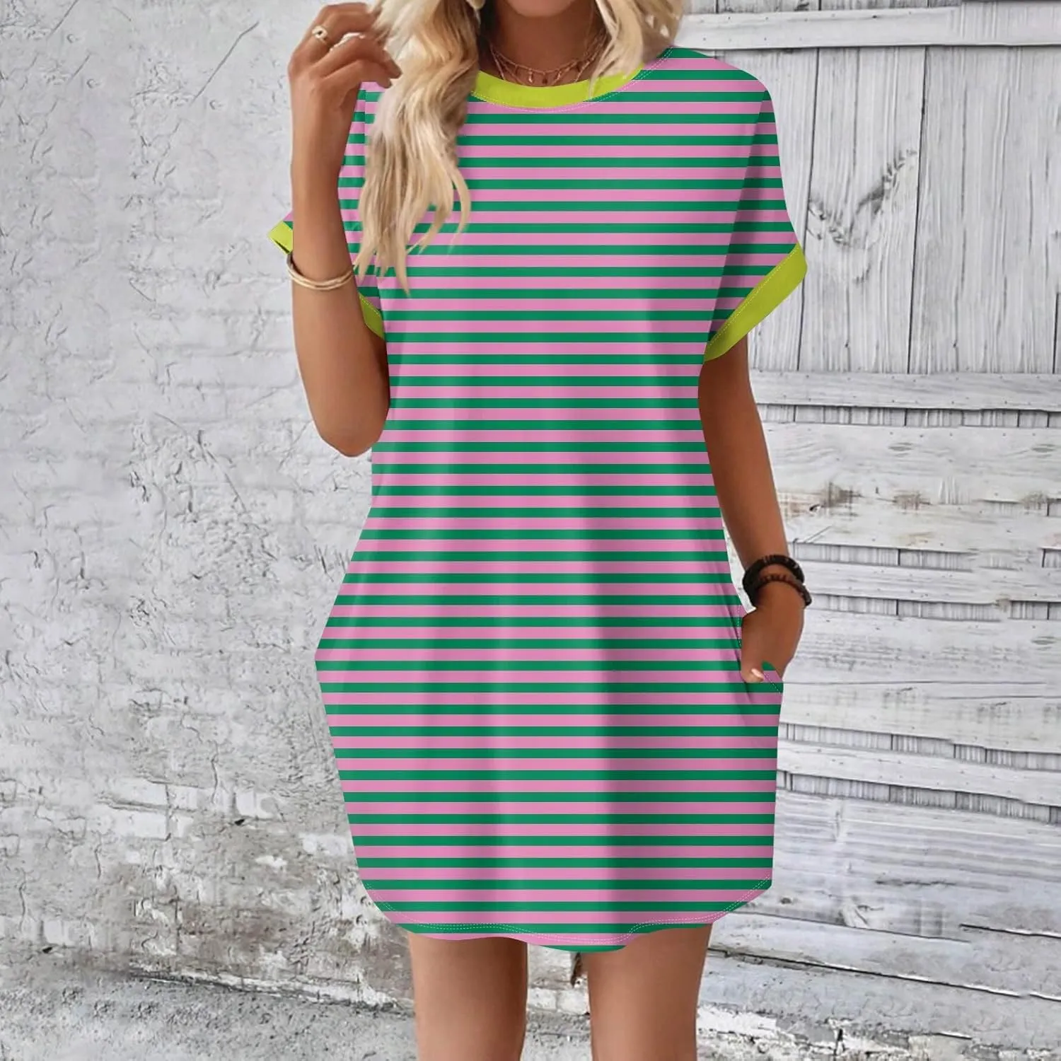 DPKLAD Womens Casual Summer T Shirt Dress Loose Short Sleeve Tunic Dress with Pocket for Women