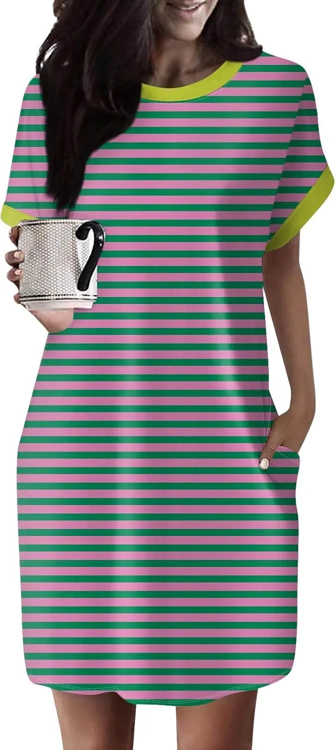 DPKLAD Womens Casual Summer T Shirt Dress Loose Short Sleeve Tunic Dress with Pocket for Women