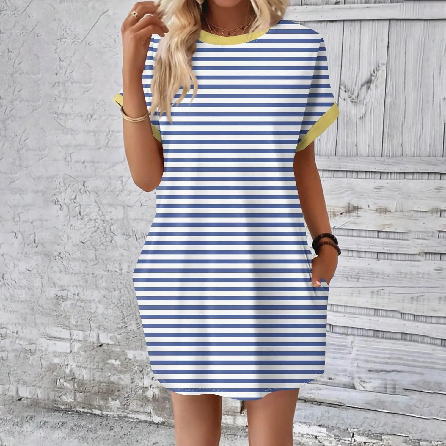 DPKLAD Womens Casual Summer T Shirt Dress Loose Short Sleeve Tunic Dress with Pocket for Women