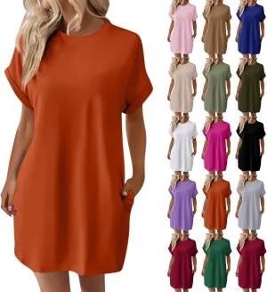 DPKLAD Womens Casual Summer T Shirt Dress Loose Short Sleeve Tunic Dress with Pocket for Women