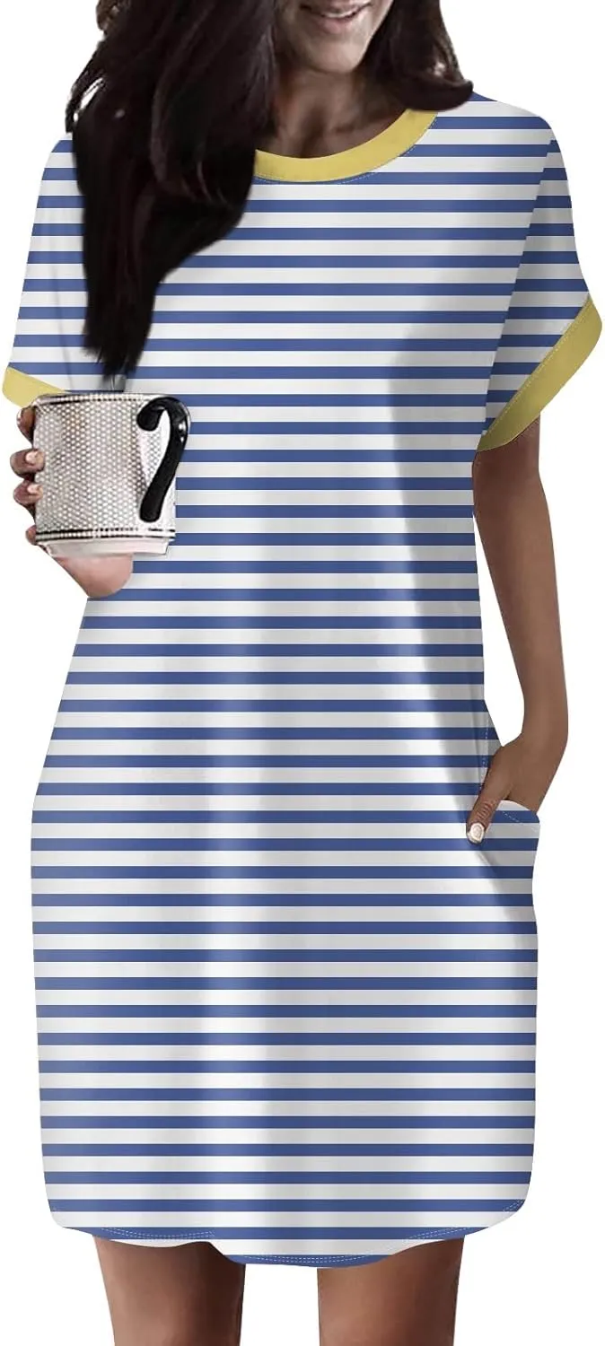DPKLAD Womens Casual Summer T Shirt Dress Loose Short Sleeve Tunic Dress with Pocket for Women