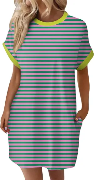 DPKLAD Womens Casual Summer T Shirt Dress Loose Short Sleeve Tunic Dress with Pocket for Women