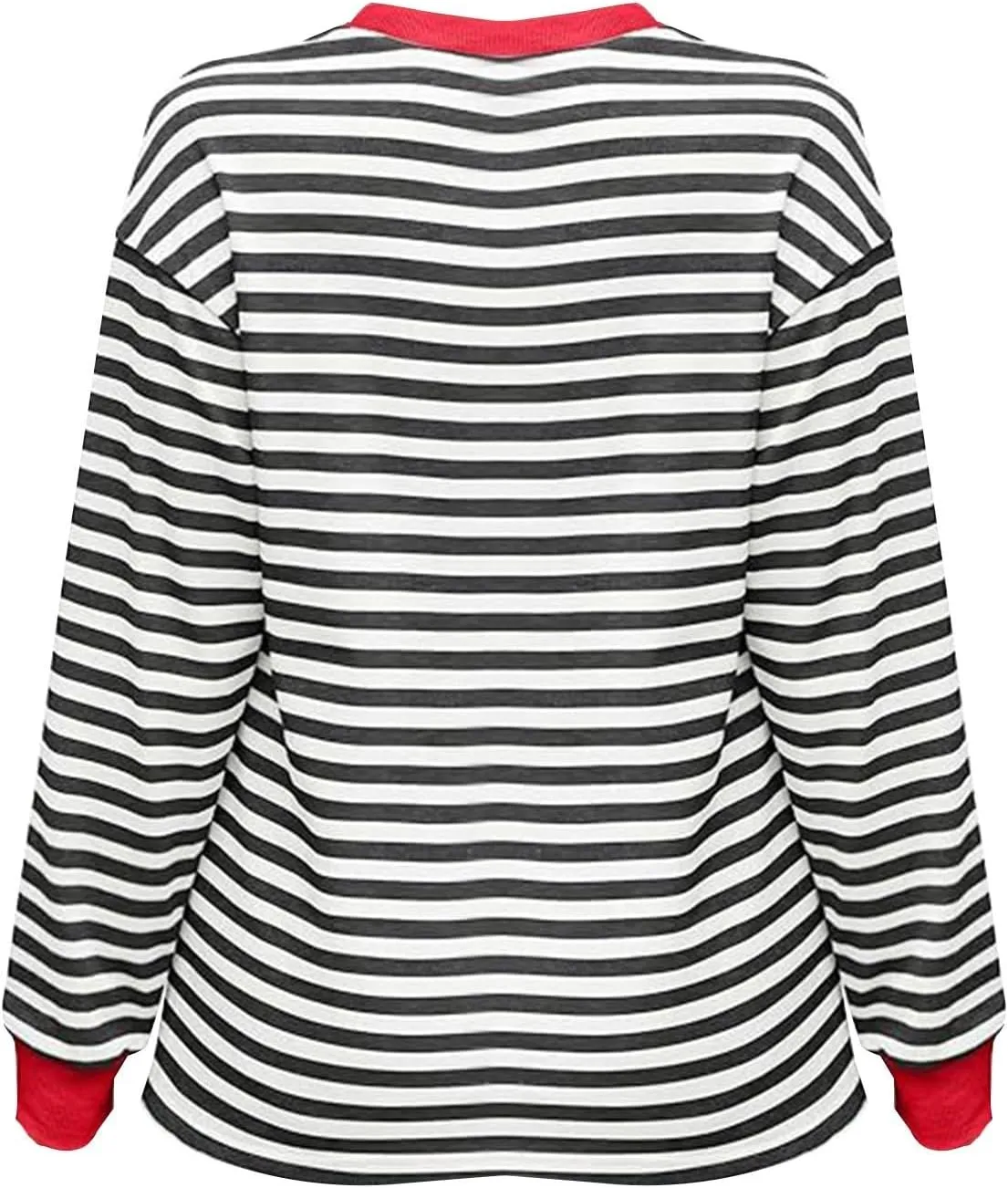 Dressy Striped Tops for Women Round Neck Long Sleeve Drop Shoulder Loose Comfy Tuncis Daily Fashion Work Sweatshirts