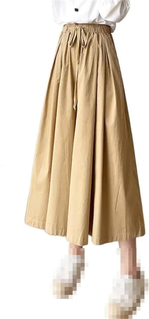 Elastic Waist Flared Skirt for Women,Spring,mid-Length high-Waist A-line Skirt