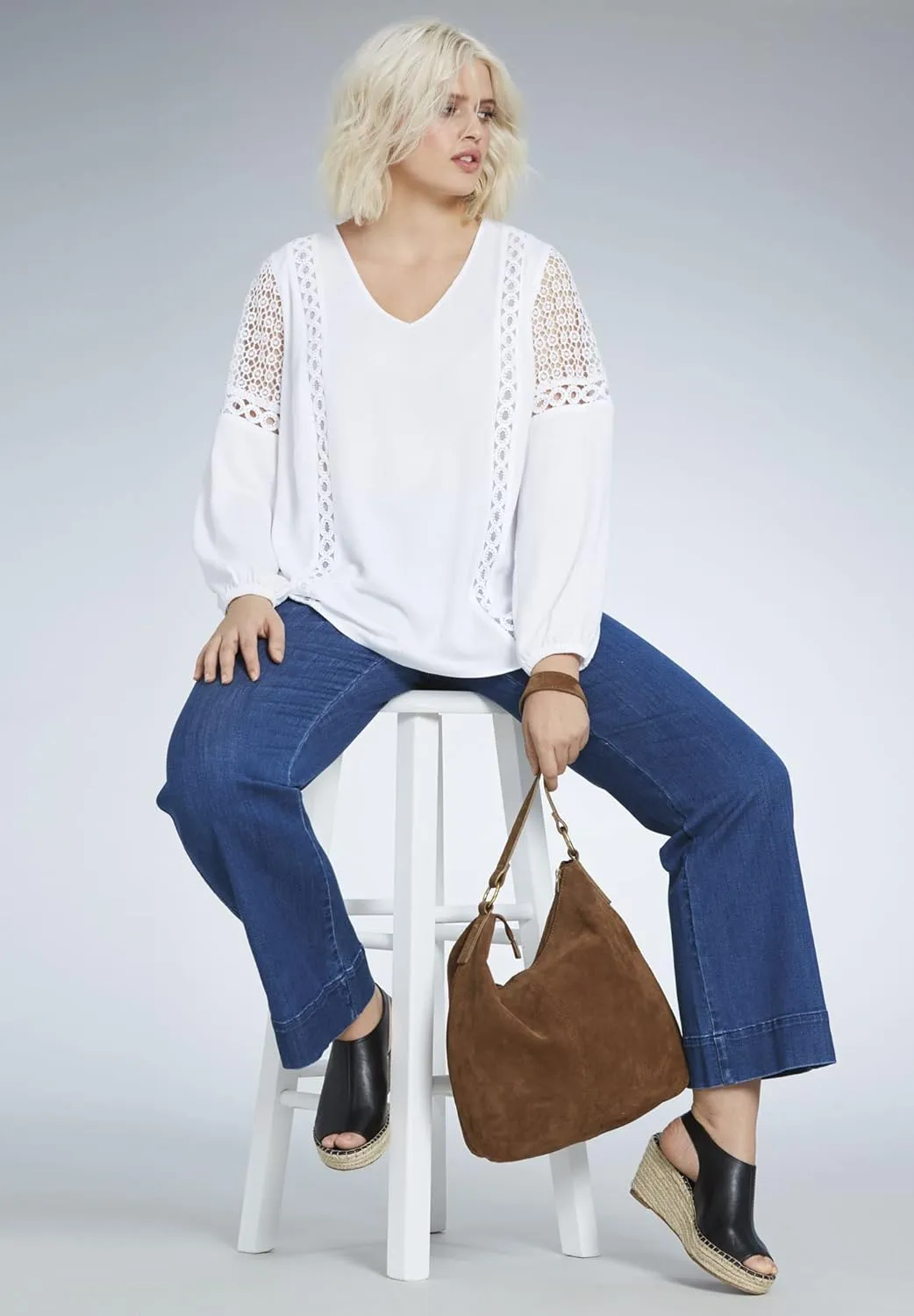 ellos Plus Size High-Waist Wide Leg Jeans
