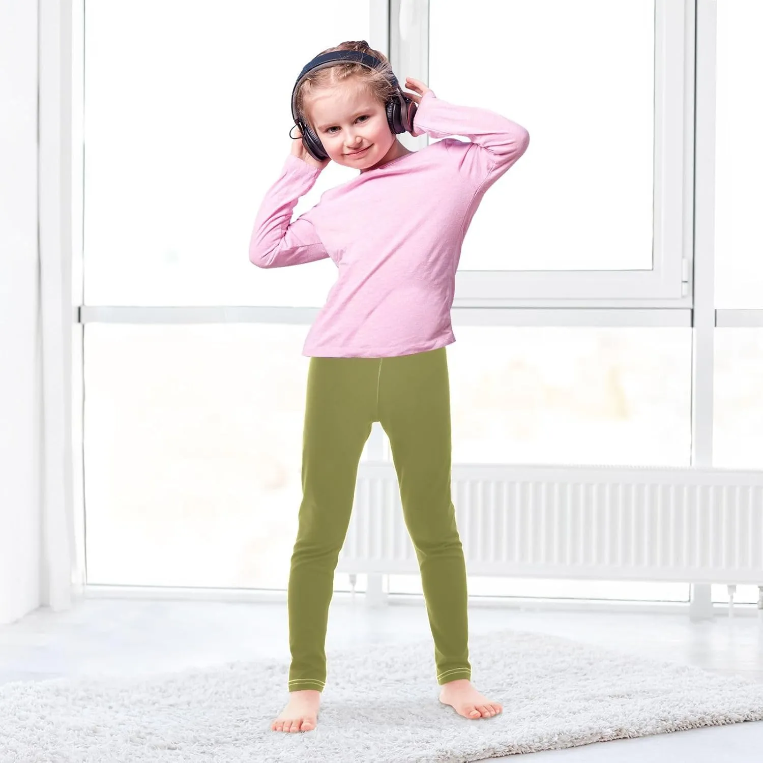 Emelivor Girls Leggings Ankle Length Leggings for Girls Soft Stretch Pants Athletic Leggings for Kids 4-10 Years