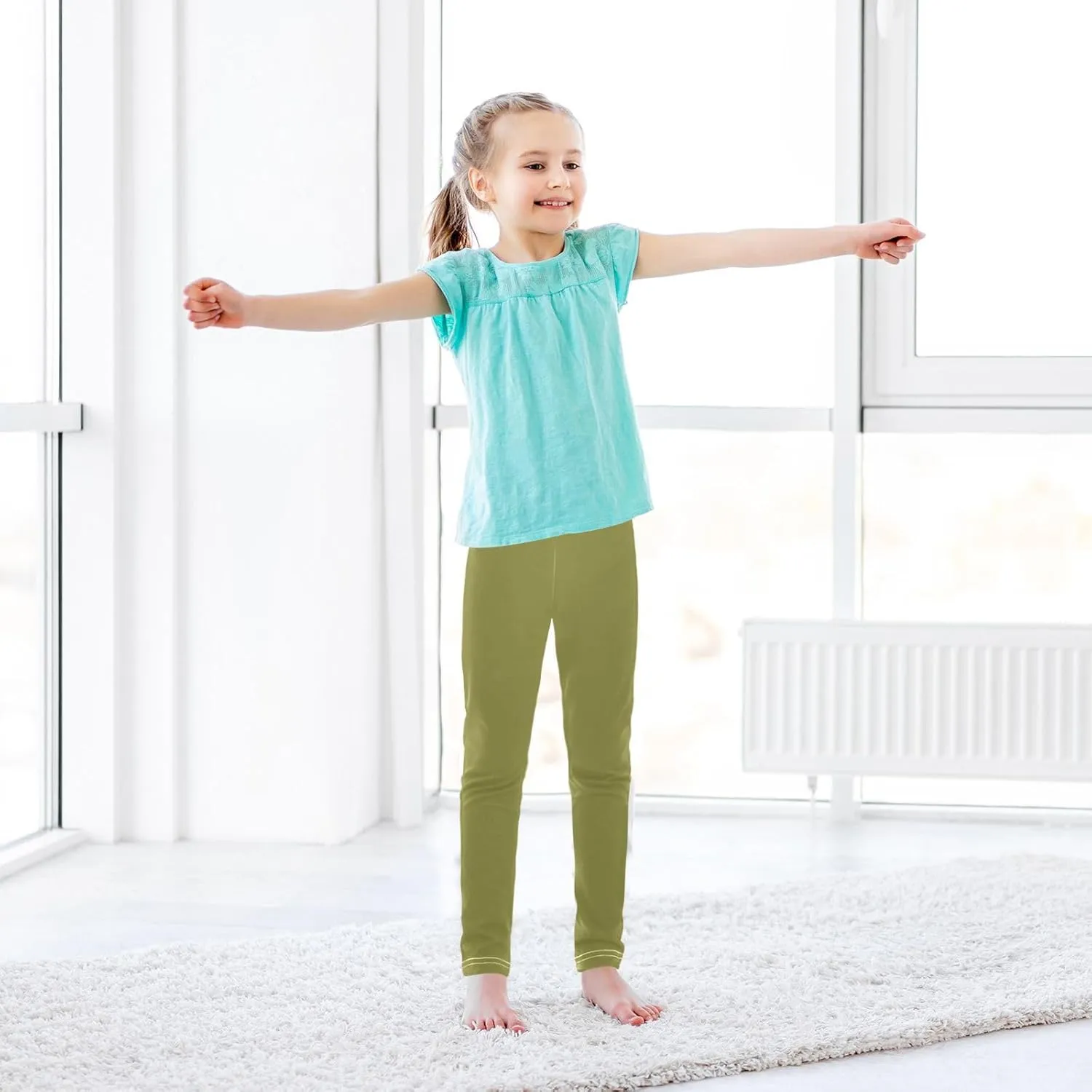 Emelivor Girls Leggings Ankle Length Leggings for Girls Soft Stretch Pants Athletic Leggings for Kids 4-10 Years