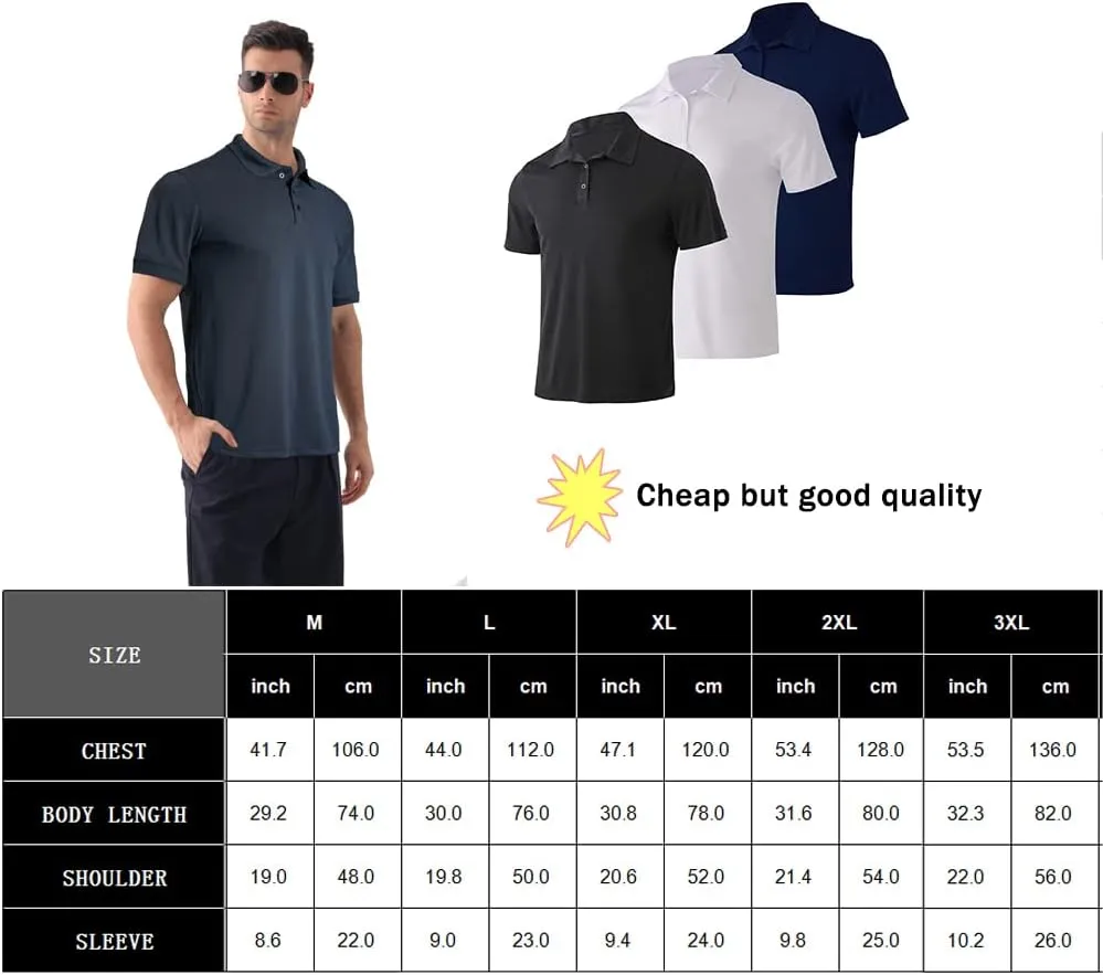 Facitisu Mens Polo Shirt Short Sleeve Golf Collared Casual Quick Dry Performance T-Shirt