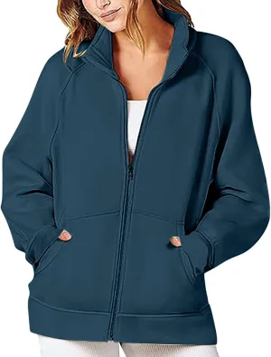 Fall Outfits Womens Oversized Sweatshirt Womens Zip Up Hoodies Cropped Sweatshirts Fleece Jackets Casual Hooded