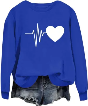 Fall Sweatshirts for Women Fahion Graphic Long Sleeve Round Neck Knit Hem Pullovers Casual Lightweight Workout Tops