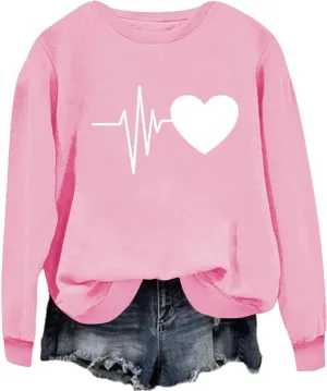 Fall Sweatshirts for Women Fahion Graphic Long Sleeve Round Neck Knit Hem Pullovers Casual Lightweight Workout Tops