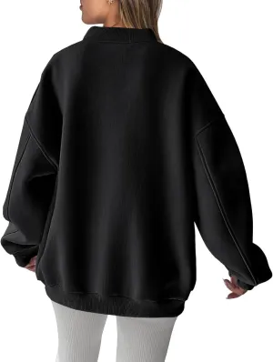 Fall Sweatshirts for Women Oversized Loose Fit V Neck Long Sleeve Solid Color Sweatshirts Fashion Workout Pullovers