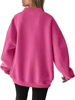 Fall Sweatshirts for Women Oversized Loose Fit V Neck Long Sleeve Solid Color Sweatshirts Fashion Workout Pullovers