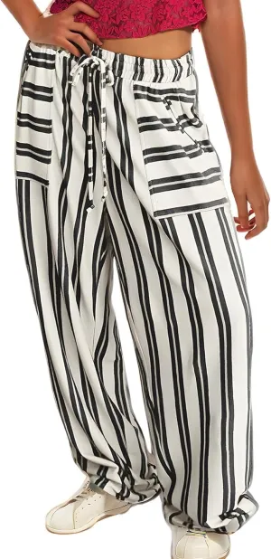 fanmpghleoo Striped Linen Pants Women Summer Drawstring Wide Leg Palazzo Pants for Women Casual High Waisted Linen Trosuers