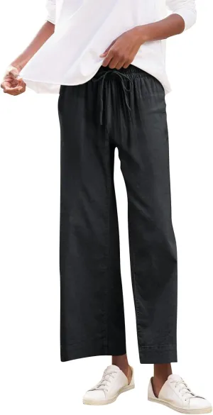 fanmpghleoo Wide Leg Linen Pants for Women Cropped High Waisted Dress Pants Trendy Casual Linen Trousers Pants with Pockets