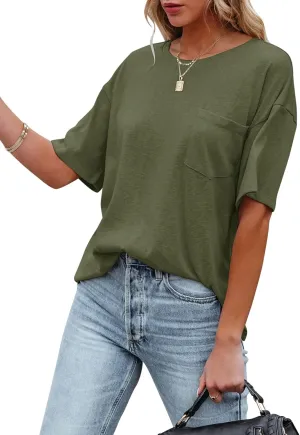 Fanway&EC Women's Short Sleeve T-Shirts Casual Crewneck Tees with Pocket Summer Basic Tops