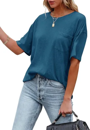 Fanway&EC Women's Short Sleeve T-Shirts Casual Crewneck Tees with Pocket Summer Basic Tops