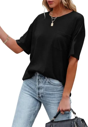 Fanway&EC Women's Short Sleeve T-Shirts Casual Crewneck Tees with Pocket Summer Basic Tops