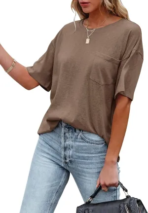Fanway&EC Women's Short Sleeve T-Shirts Casual Crewneck Tees with Pocket Summer Basic Tops