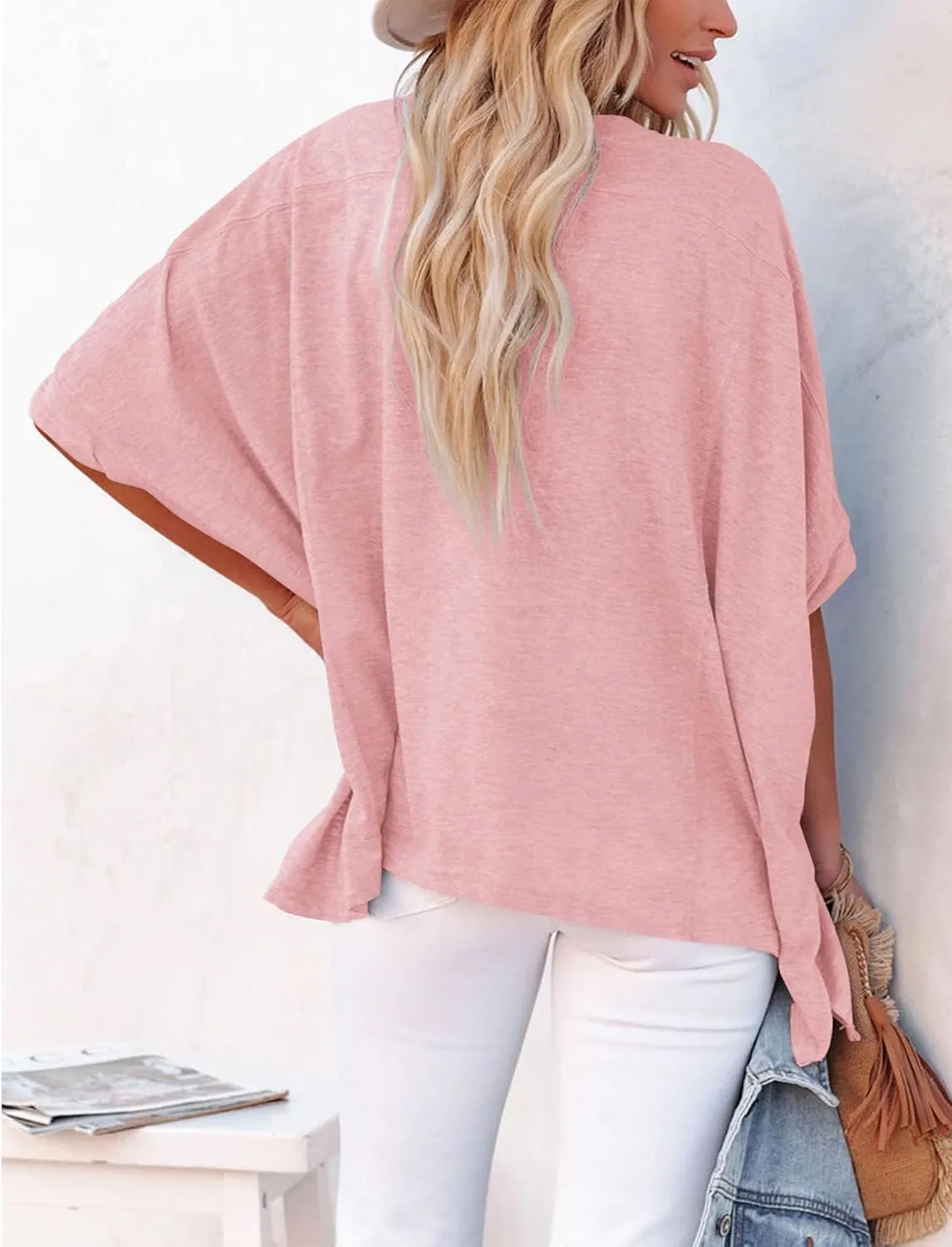 Fanway&EC Women's Short Sleeve T Shirts Crewneck Oversized Tee Casual Summer Tops Loose Fitted
