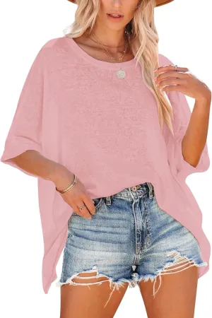Fanway&EC Women's Short Sleeve T Shirts Crewneck Oversized Tee Casual Summer Tops Loose Fitted