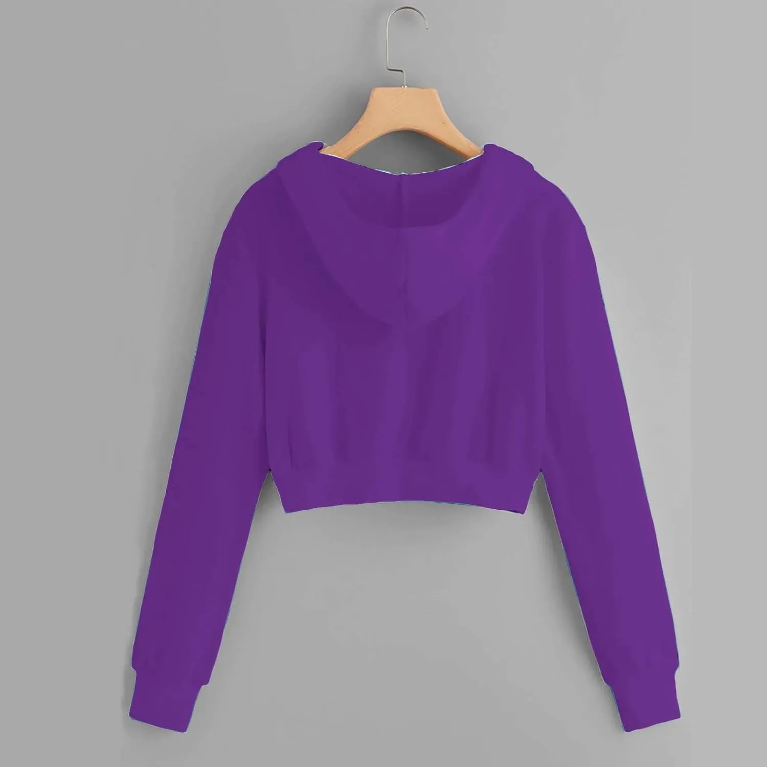 Fashion Crop Hoodie for Women Solid Color Full Zip Up Drawstring Hooded Long Sleeve Jackets Autumn Sports Sweatshirts