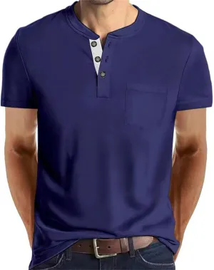 Fashion Short Sleeve Henley Shirts for Mens Crewneck Button T-Shirt Classic Fit Summer Henley Basic Tees Shirt for Men
