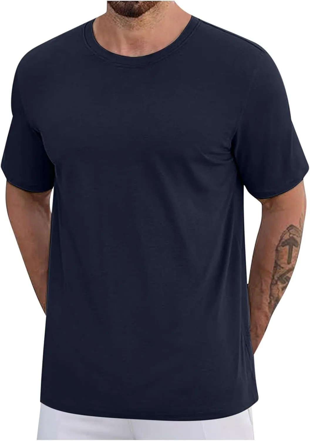 Finelylove Mens Oversized Cotton T-Shirts Big and Tall Short Sleeve Crewneck Casual Shirts Summer Cotton Basic Tee Tops