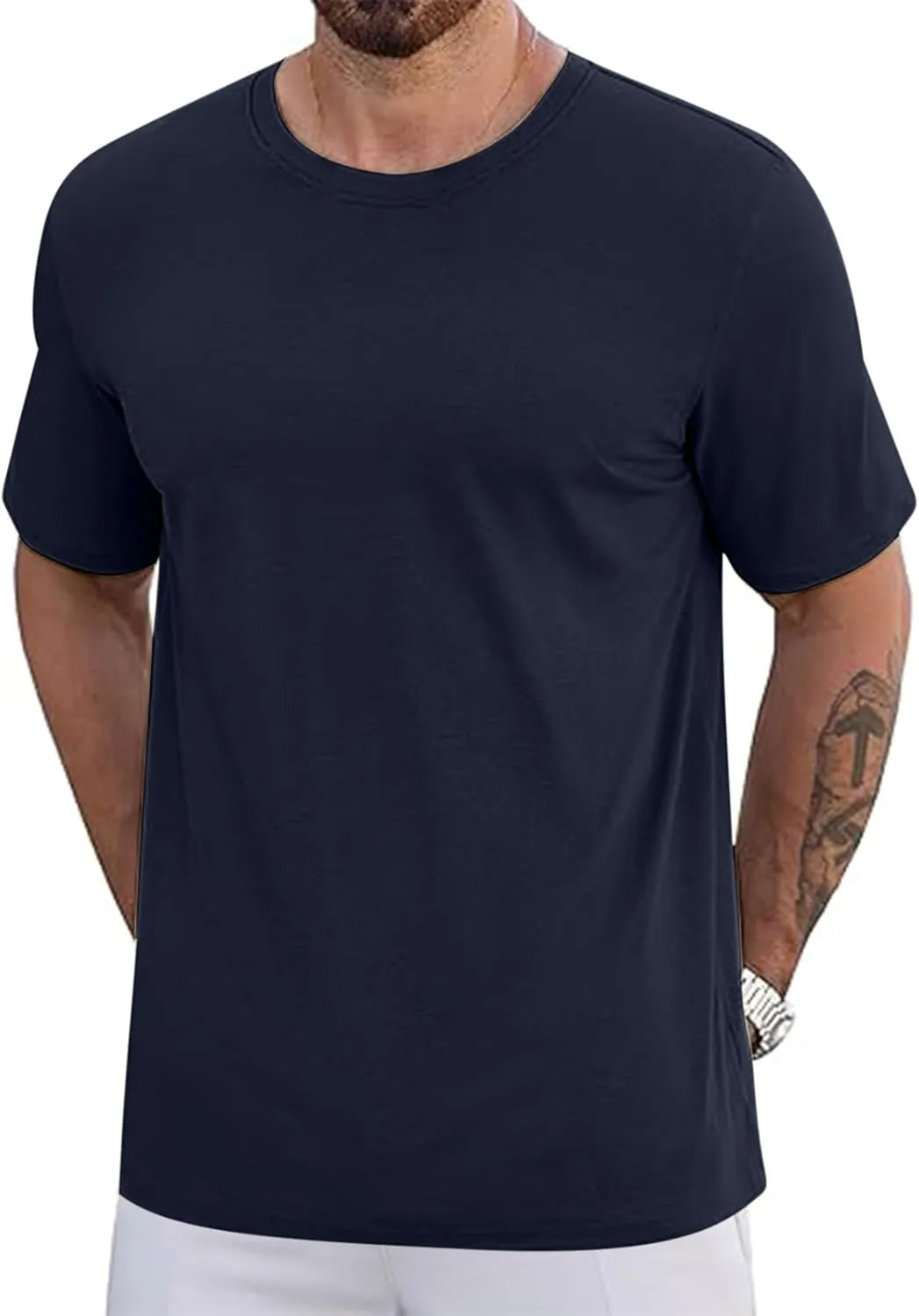 Finelylove Mens Oversized Cotton T-Shirts Big and Tall Short Sleeve Crewneck Casual Shirts Summer Cotton Basic Tee Tops