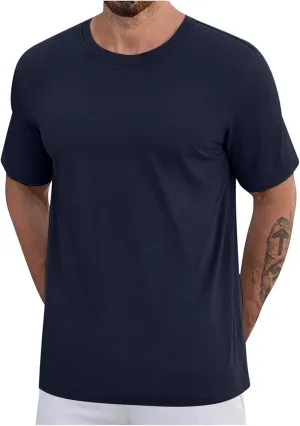 Finelylove Mens Oversized Cotton T-Shirts Big and Tall Short Sleeve Crewneck Casual Shirts Summer Cotton Basic Tee Tops