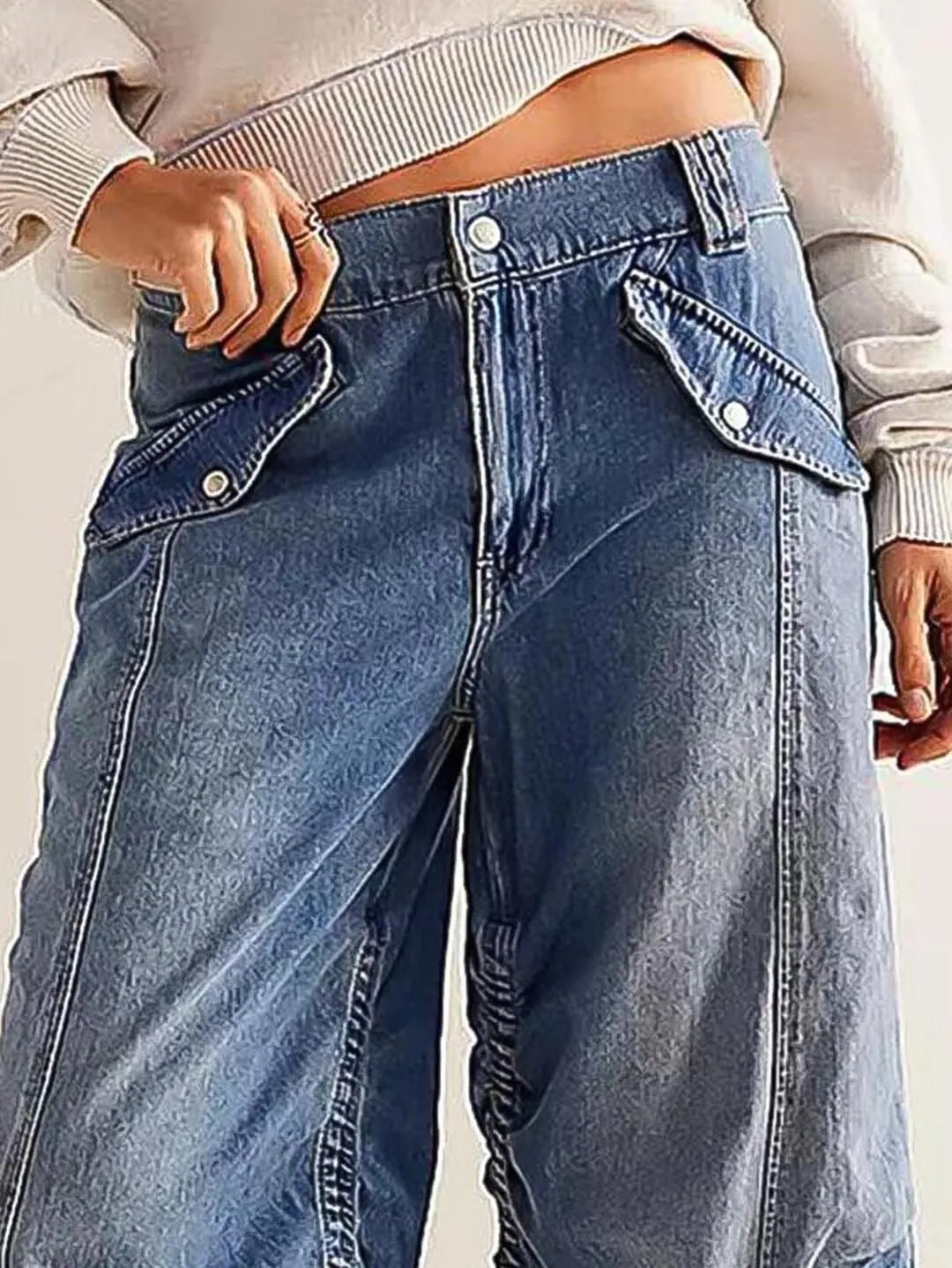 Flamingals Barrel Straight Wide Leg Jeans High Rise Boyfriend Zipper Denim Pants