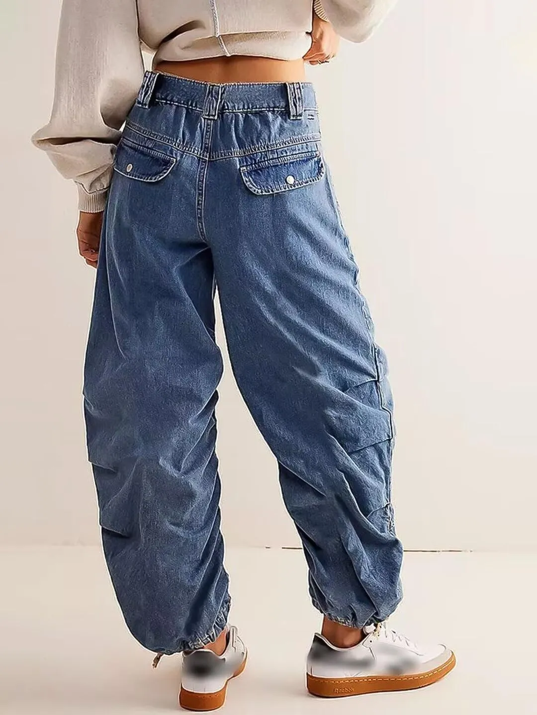 Flamingals Barrel Straight Wide Leg Jeans High Rise Boyfriend Zipper Denim Pants