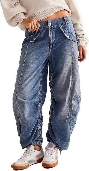 Flamingals Barrel Straight Wide Leg Jeans High Rise Boyfriend Zipper Denim Pants