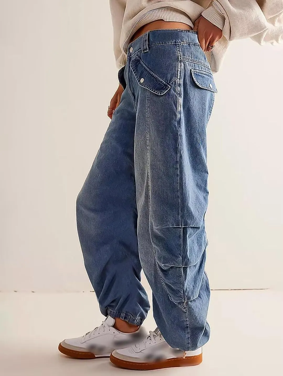 Flamingals Barrel Straight Wide Leg Jeans High Rise Boyfriend Zipper Denim Pants