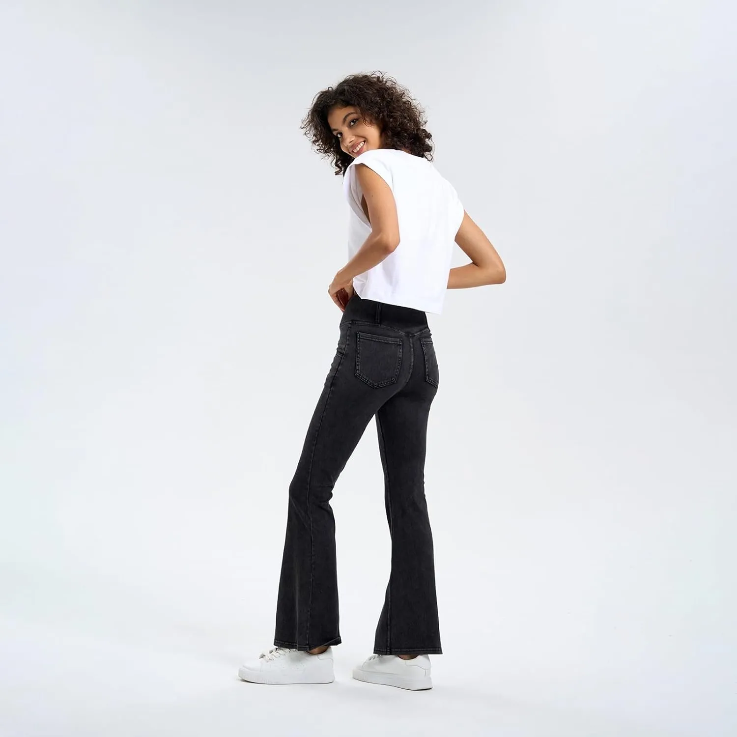 Flare Jeans for Women Crossover High Waisted Tummy Control Jeggins Slim Fit Curvy Bootcut Denim Leggings with Pockets