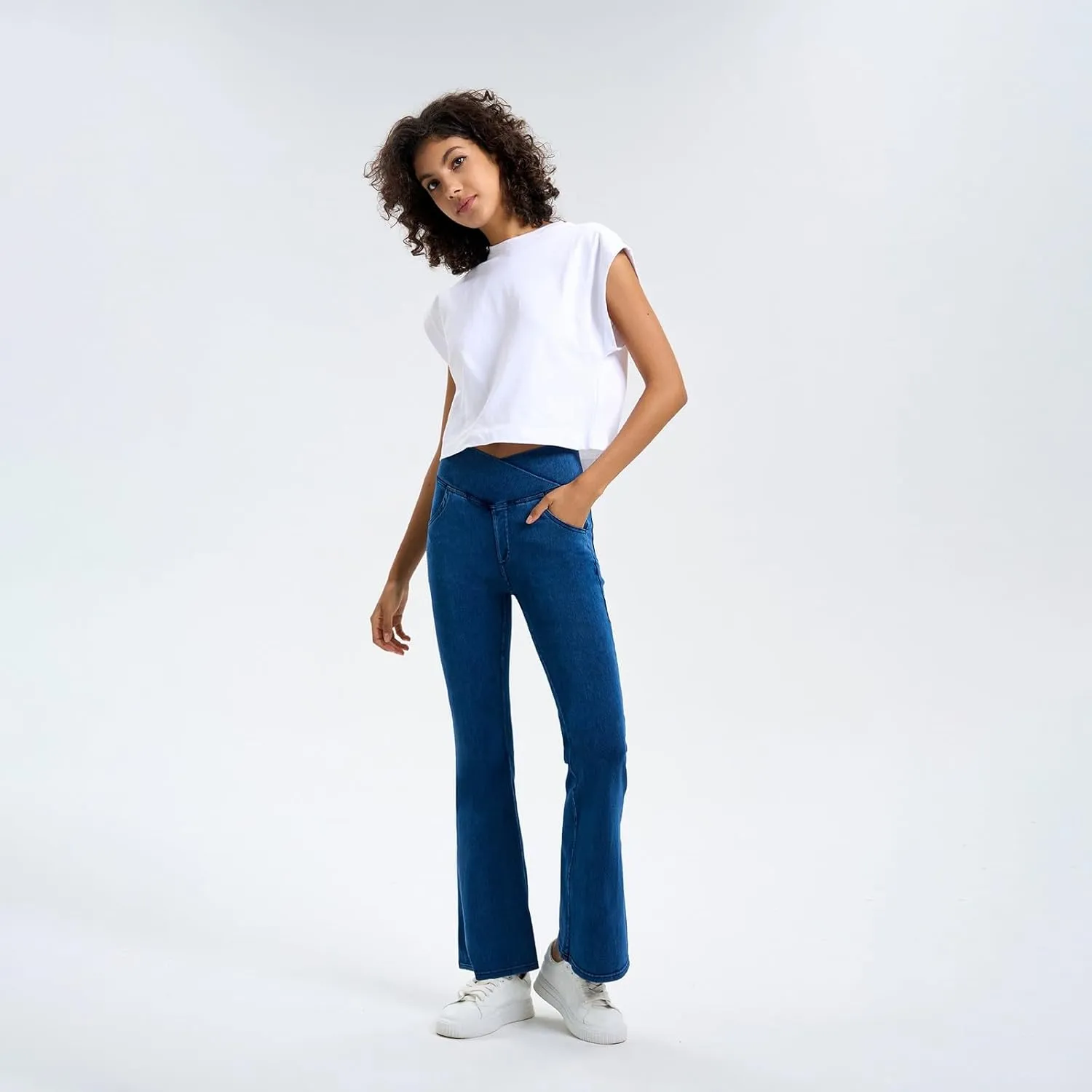 Flare Jeans for Women Crossover High Waisted Tummy Control Jeggins Slim Fit Curvy Bootcut Denim Leggings with Pockets
