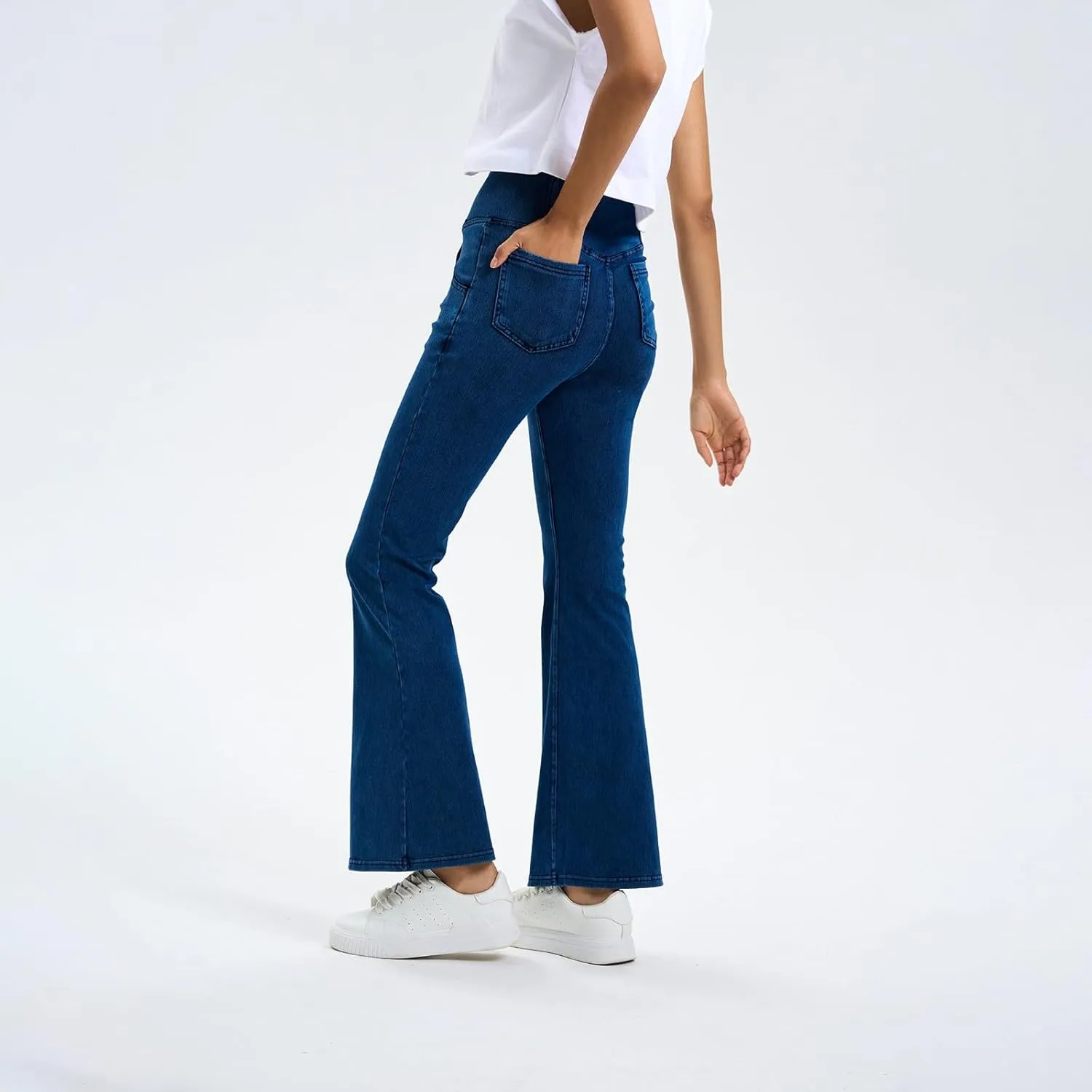 Flare Jeans for Women Crossover High Waisted Tummy Control Jeggins Slim Fit Curvy Bootcut Denim Leggings with Pockets