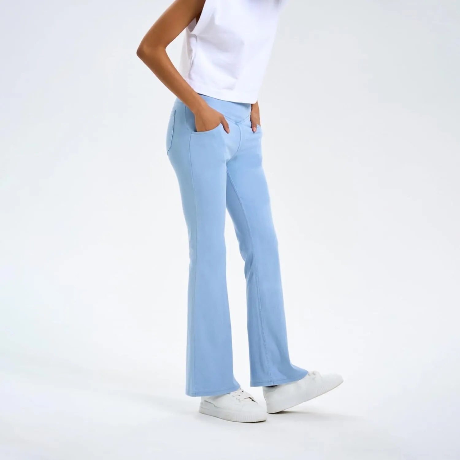 Flare Jeans for Women Crossover High Waisted Tummy Control Jeggins Slim Fit Curvy Bootcut Denim Leggings with Pockets