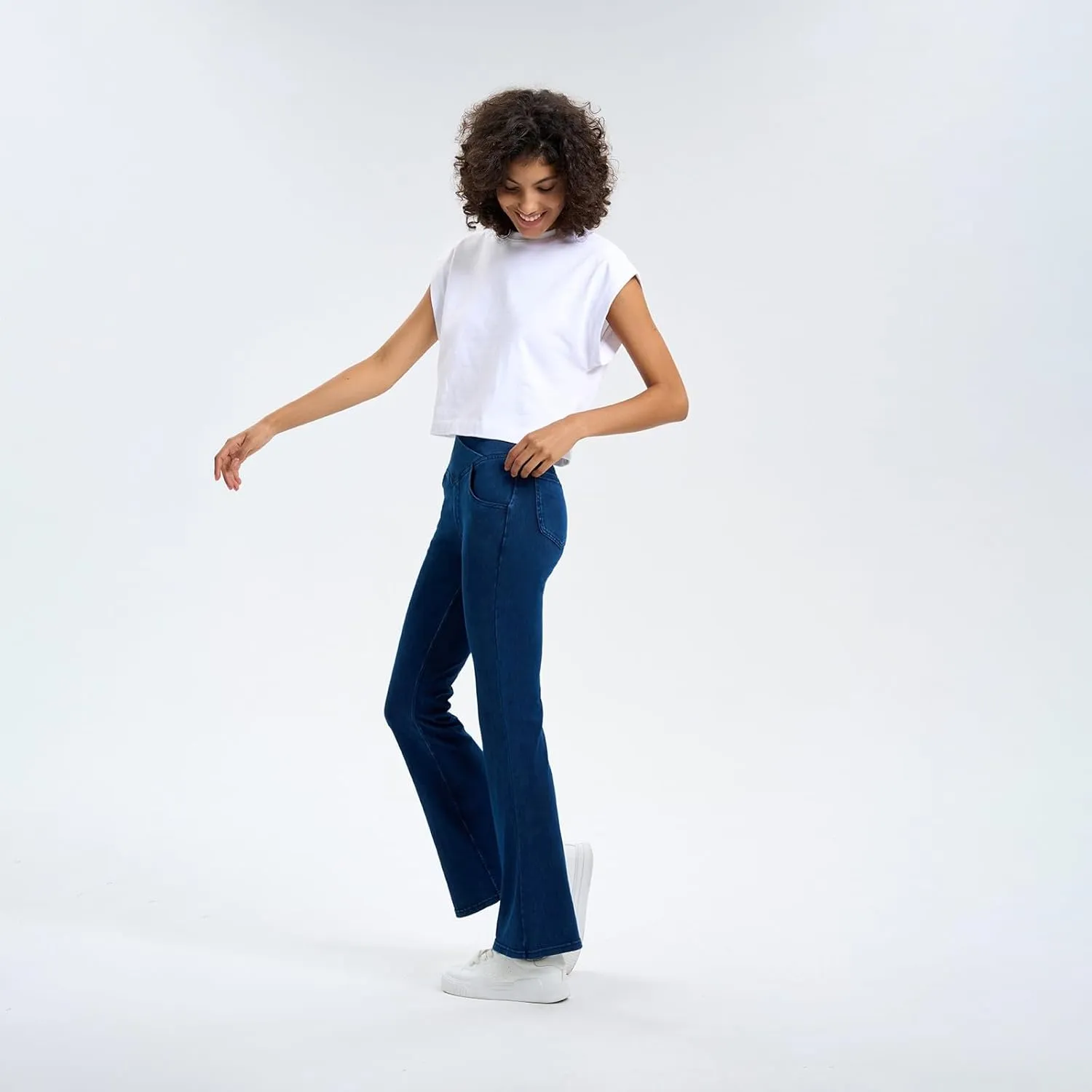 Flare Jeans for Women Crossover High Waisted Tummy Control Jeggins Slim Fit Curvy Bootcut Denim Leggings with Pockets