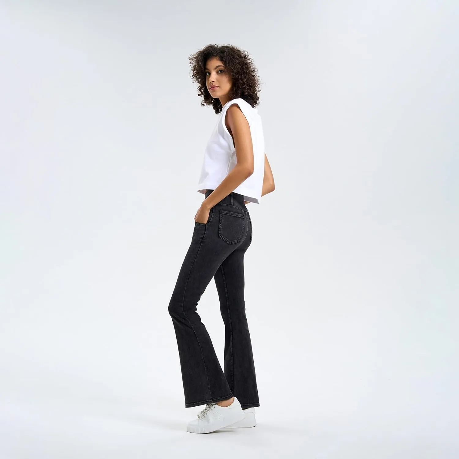 Flare Jeans for Women Crossover High Waisted Tummy Control Jeggins Slim Fit Curvy Bootcut Denim Leggings with Pockets