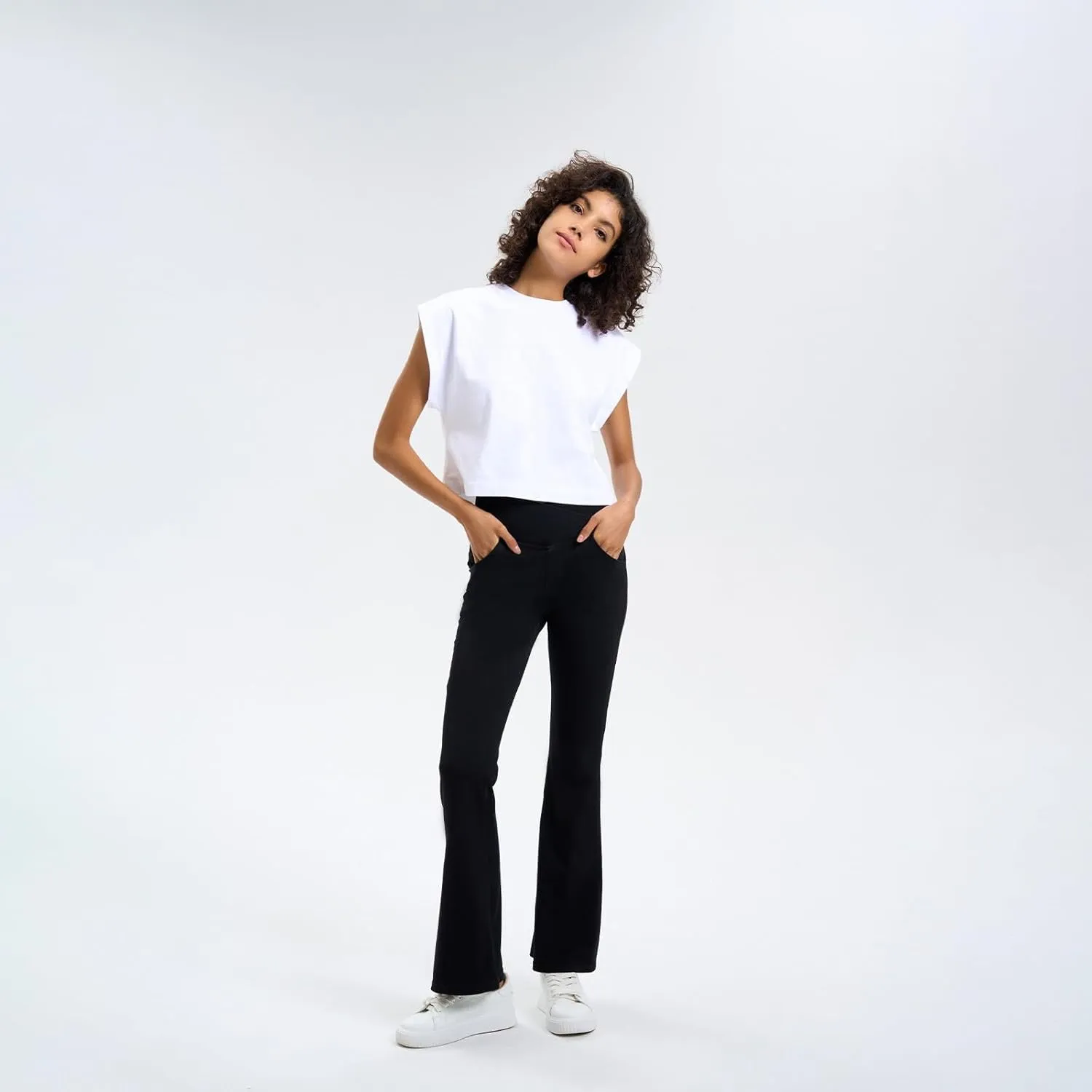 Flare Jeans for Women Crossover High Waisted Tummy Control Jeggins Slim Fit Curvy Bootcut Denim Leggings with Pockets