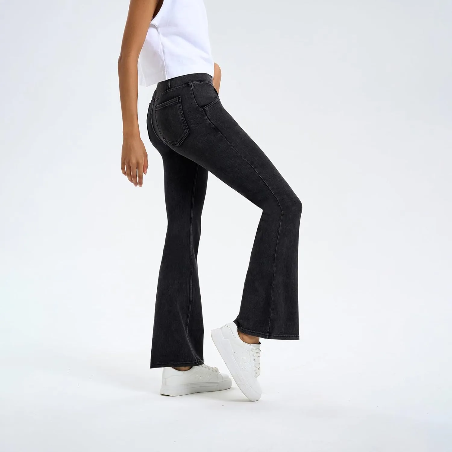 Flare Jeans for Women Crossover High Waisted Tummy Control Jeggins Slim Fit Curvy Bootcut Denim Leggings with Pockets