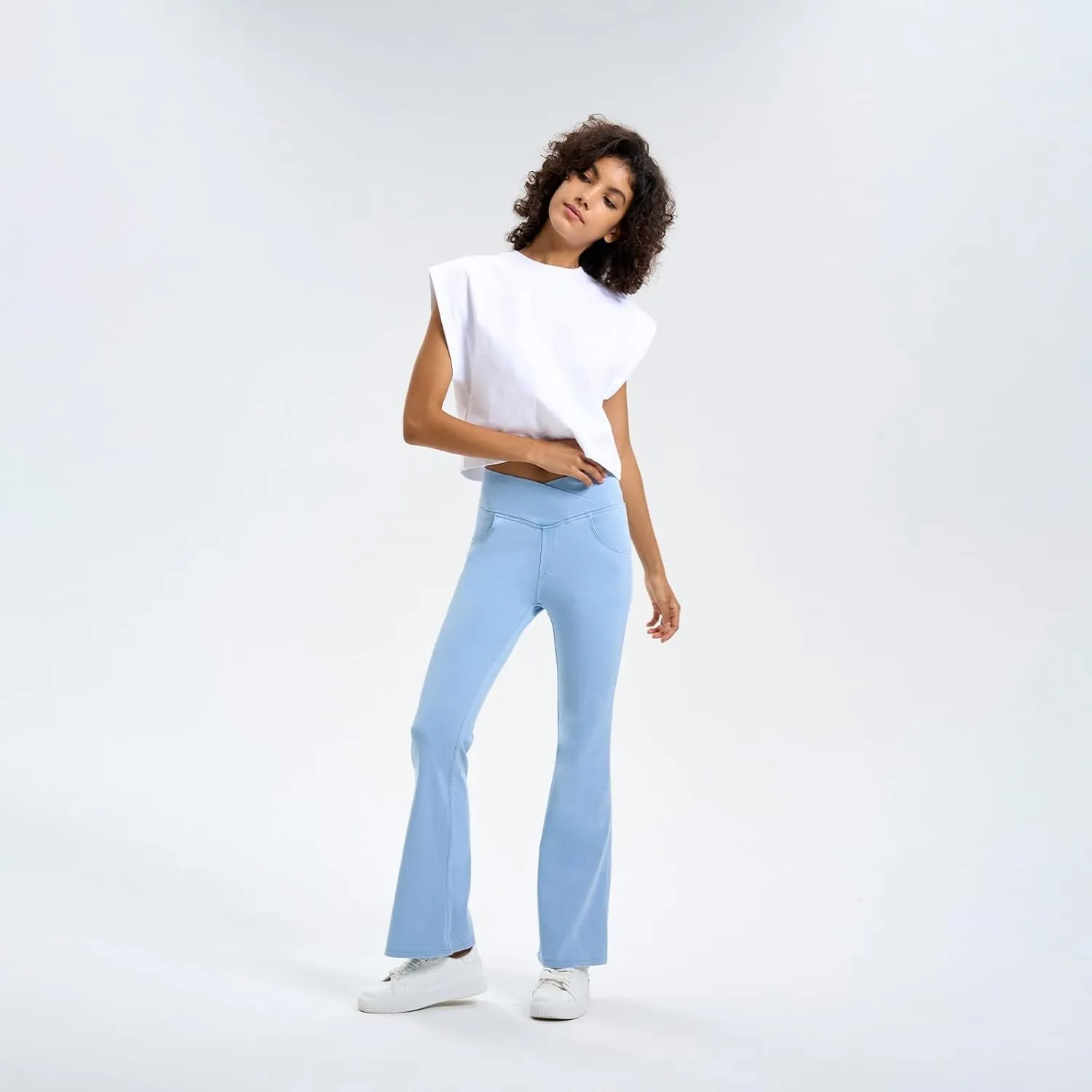 Flare Jeans for Women Crossover High Waisted Tummy Control Jeggins Slim Fit Curvy Bootcut Denim Leggings with Pockets