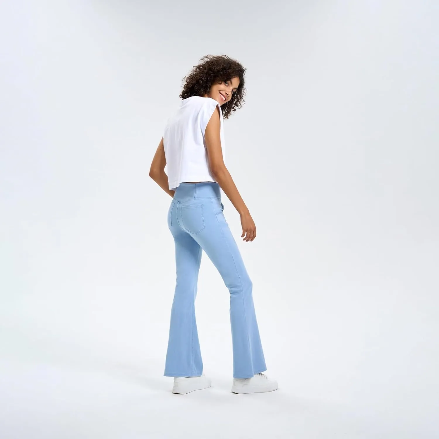 Flare Jeans for Women Crossover High Waisted Tummy Control Jeggins Slim Fit Curvy Bootcut Denim Leggings with Pockets