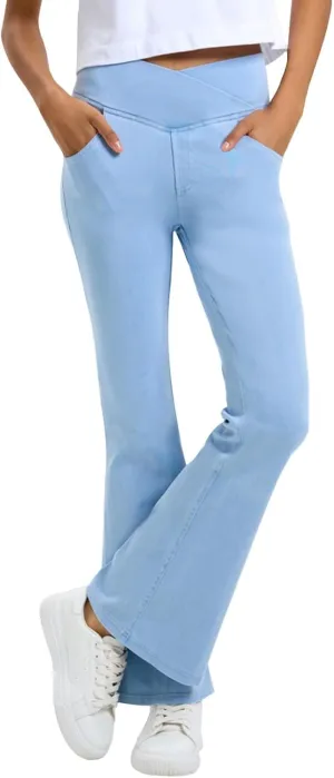 Flare Jeans for Women Crossover High Waisted Tummy Control Jeggins Slim Fit Curvy Bootcut Denim Leggings with Pockets
